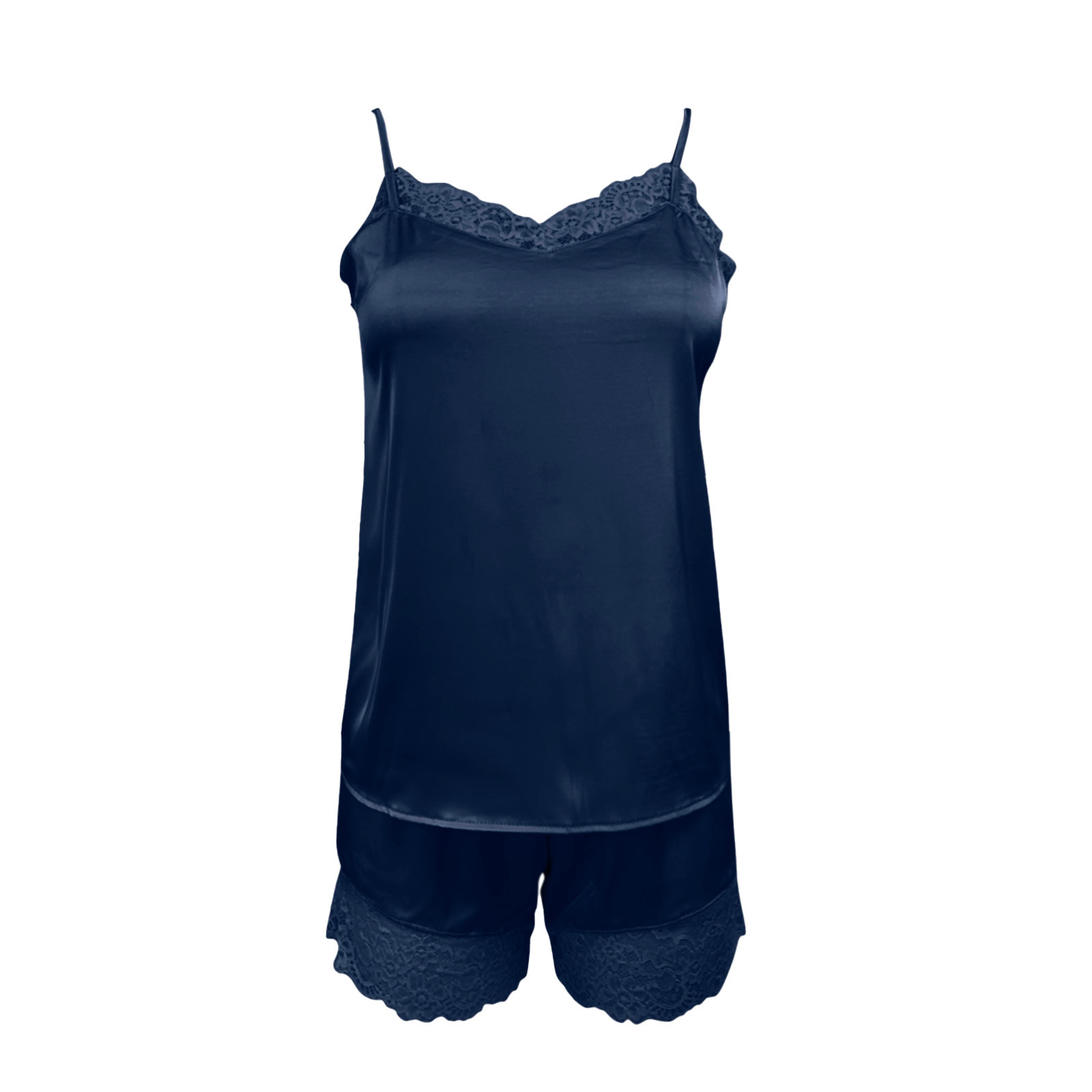 thumbnail image 4 of Conjunto de pijama sexy de encaje liso para mujer, con camisola y pantalones cortos, 2 piezas, tirantes ajustables, 4 of 5
